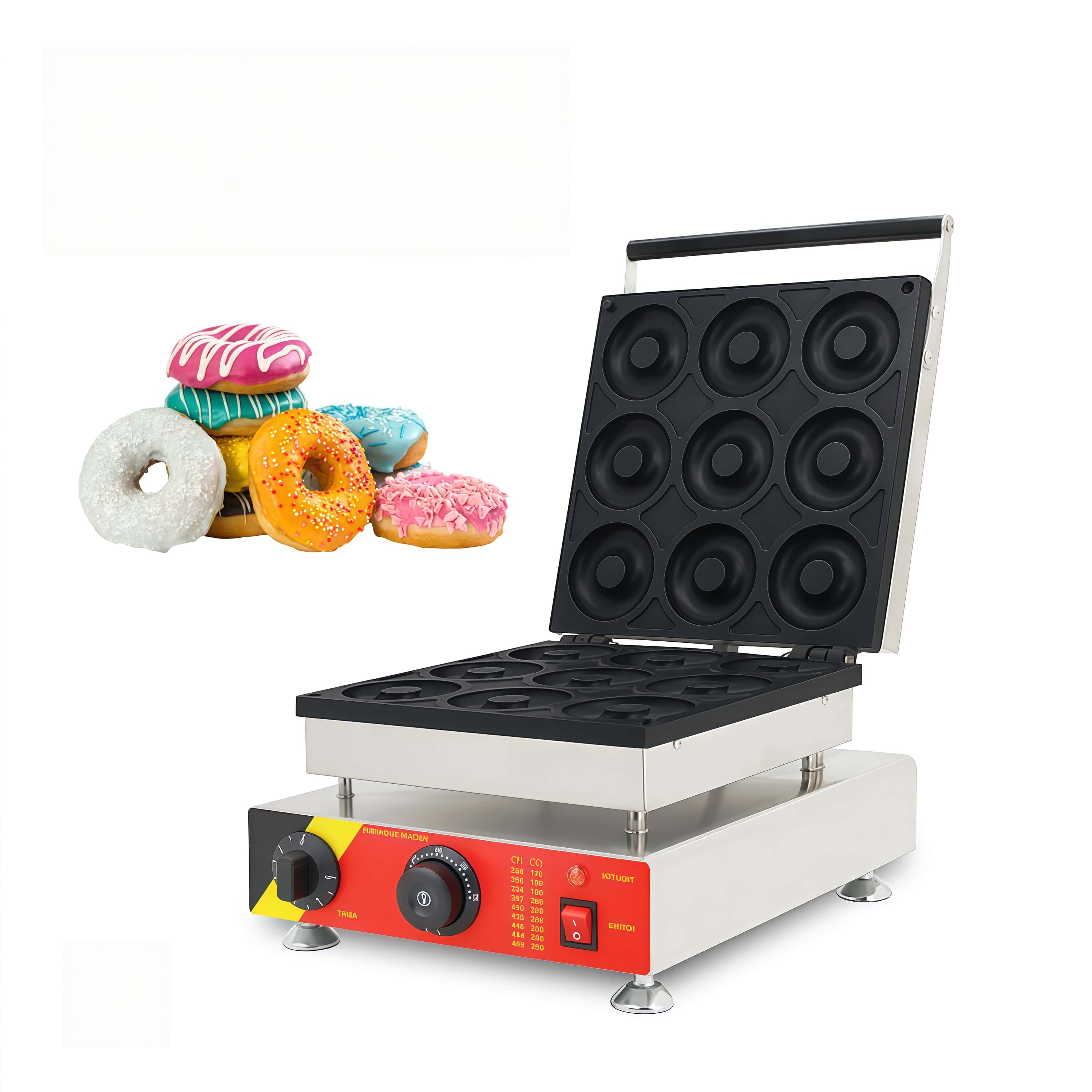 Mini Waffle Maker Machine - 480モデル電動9連ドーナツマシン、業務用9穴ノンスティックミニステンレススチールドーナツメーカー