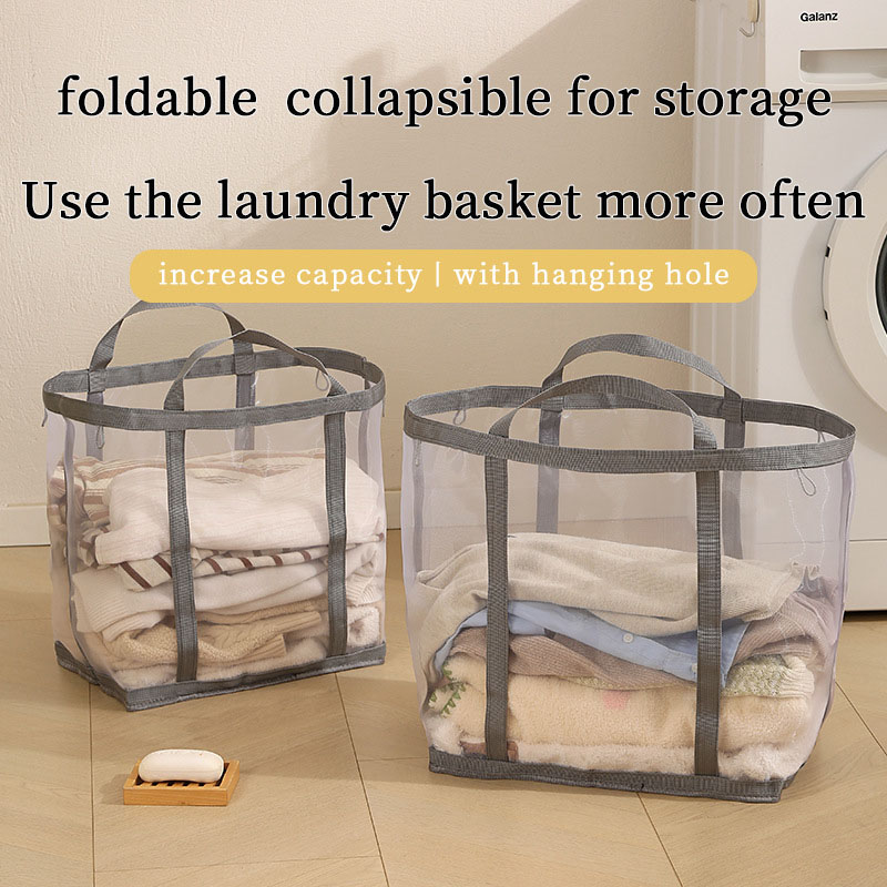 Laundry - メッシュランドリーバスケットナイロンハンドル付き通気性折りたたみポータブル汚れた服下着オーガナイザーバッグ大容量収納