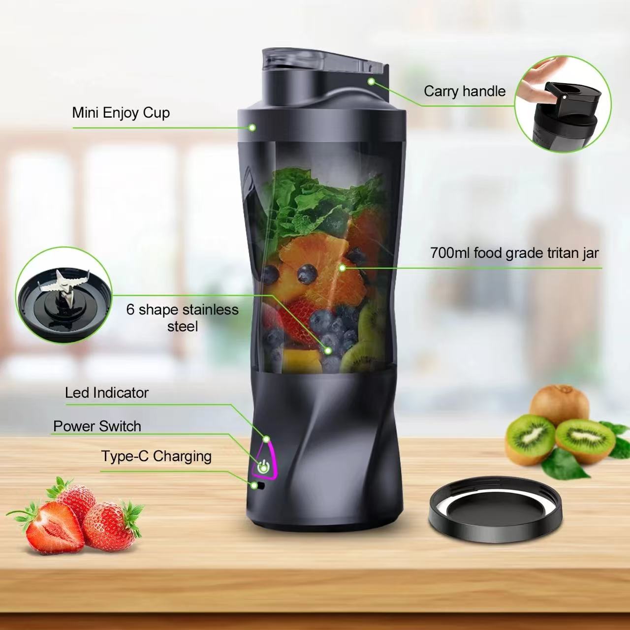 ポータブル電動ジューサー 700ML USB充電式 多機能ブ - Portable Blender Usb Rechargeable のレビューと価格