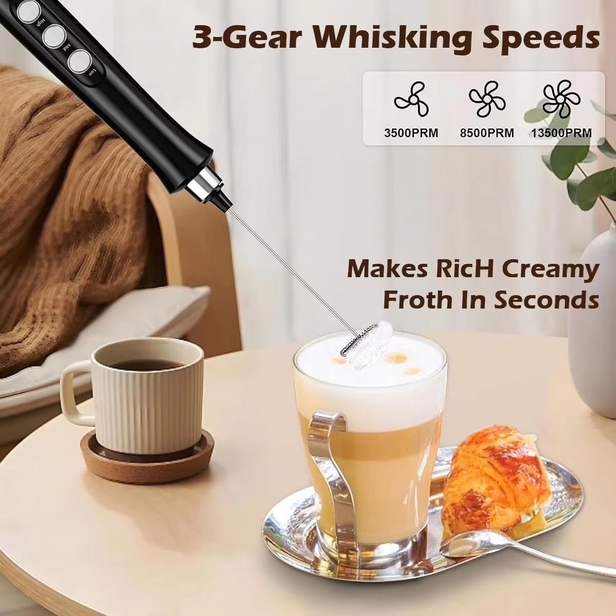 ワイヤレス充電式電動ミルク泡立て器 - 3スピード、ラテ、カ - Portable Blender Usb Rechargeable のレビューと価格